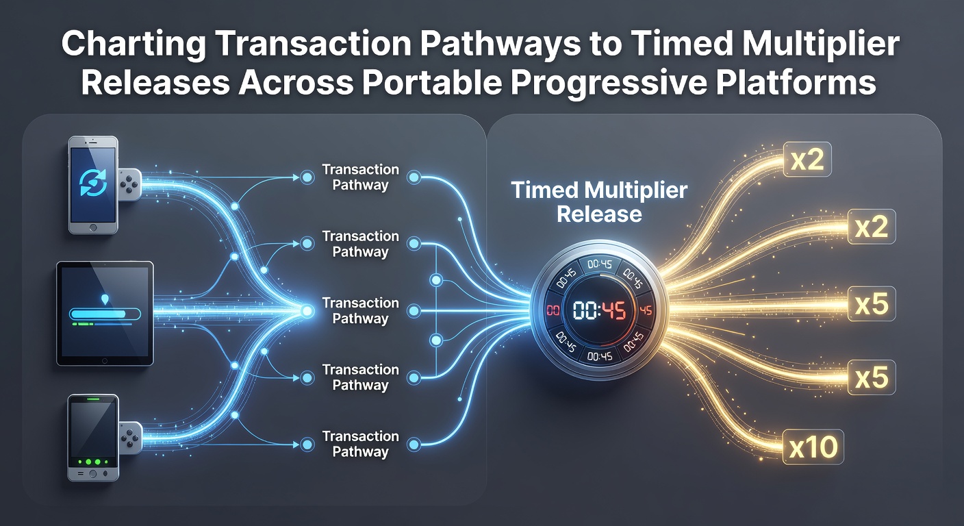 Mobile progressive slot interface displaying transaction flow and timed multiplier activation on portable devices