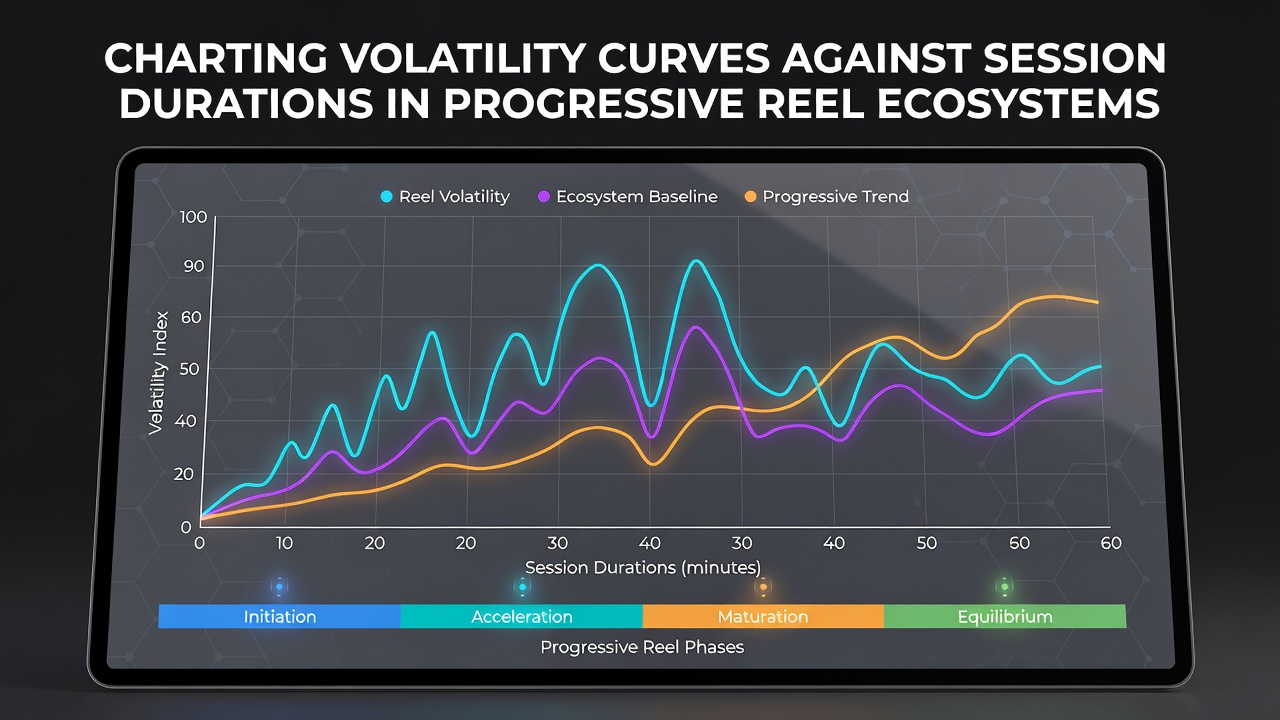 Volatility curve graph showing payout variance plotted against increasing session durations in progressive slot systems