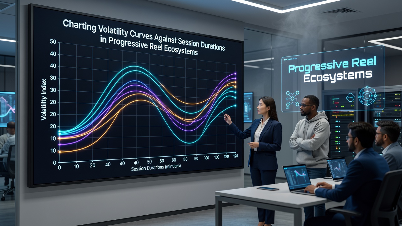 Heatmap visualization comparing volatility levels across short medium and long session durations in networked progressive reel games