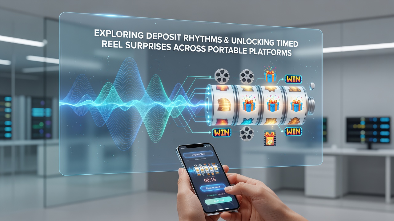Illustration of deposit rhythm charts overlaid on mobile progressive slot reels showing timed surprise activations